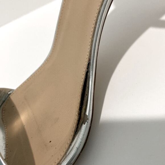 J. Crew 9 Silver Heels One Strap Ankle Strappy Open Sandals Holiday Party Formal - Picture 9 of 16